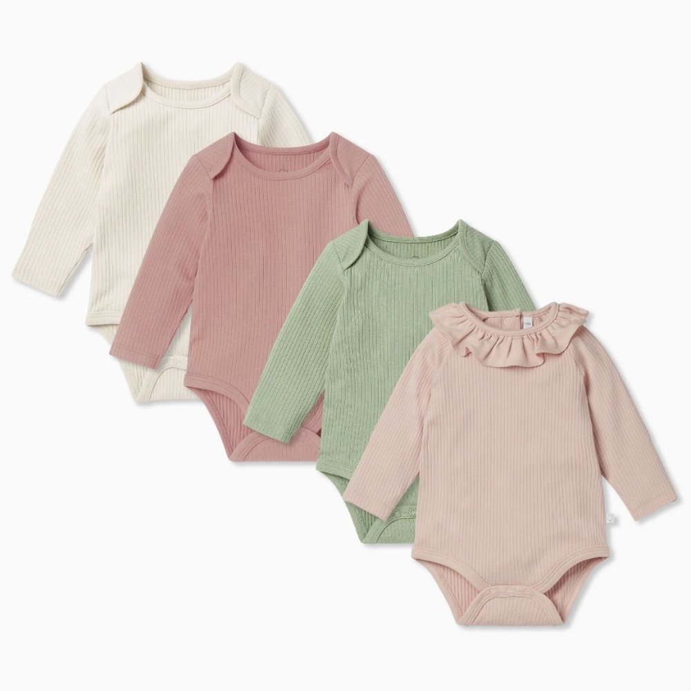 Baby Mori Ribbed Long Sleeve Bodysuit Set of 4 | Size 3-6 Months